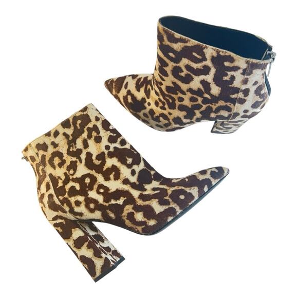 CHARLES DAVID Beige Brown Calf Fur Leopard Block Heel Bootie NEW WITH TAGS 6.5 - Picture 14 of 16